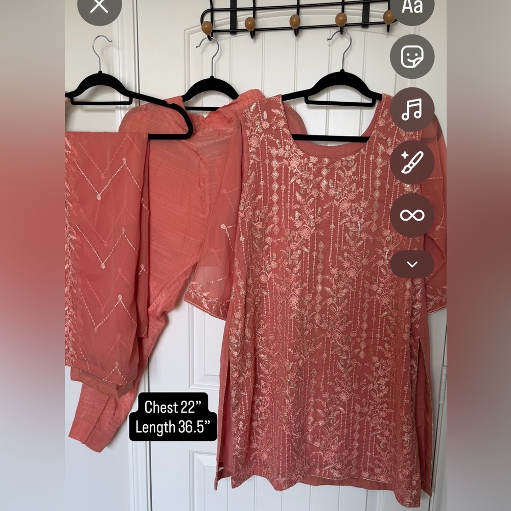 Elegant Coral Embroidered Dress with Dupatta